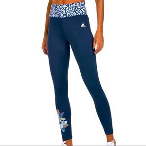 adidas Navy Blue Leggings with Patterned Waistband